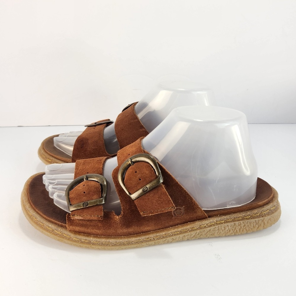 Born Women's 8 Brown Suede Double Buckle Slide Sandals Comfort Leather Shoes - Picture 2 of 8